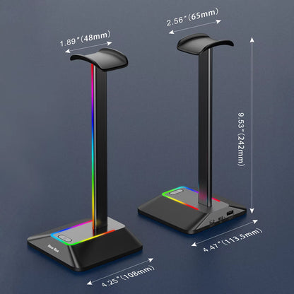 Z8 RGB Headphones Stand Holder Desk Gaming Headset with 2 USB Ports Cool Display Holder Non-Slip Rubber Base for Gamer