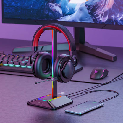 Z8 RGB Headphones Stand Holder Desk Gaming Headset with 2 USB Ports Cool Display Holder Non-Slip Rubber Base for Gamer