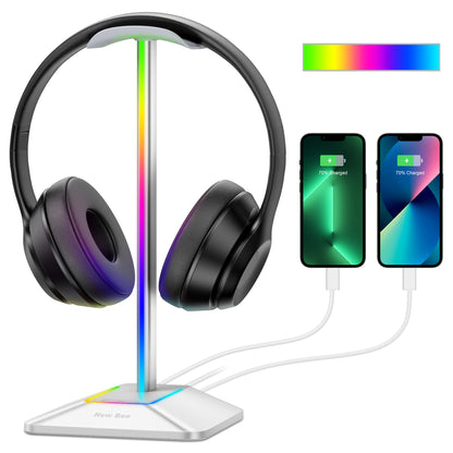 Z8 RGB Headphones Stand Holder Desk Gaming Headset with 2 USB Ports Cool Display Holder Non-Slip Rubber Base for Gamer