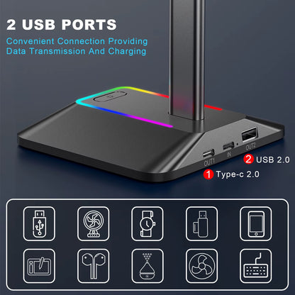 Z8 RGB Headphones Stand Holder Desk Gaming Headset with 2 USB Ports Cool Display Holder Non-Slip Rubber Base for Gamer