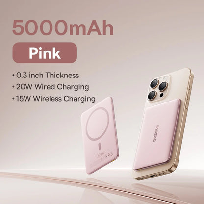 Ultra-Slim 5000mAh Magnetic Power Bank: 15W Wireless & 20W Wired Charging for iPhone & Samsung - Your Perfect Travel Companion!