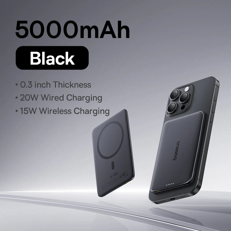 Ultra-Slim 5000mAh Magnetic Power Bank: 15W Wireless & 20W Wired Charging for iPhone & Samsung - Your Perfect Travel Companion!