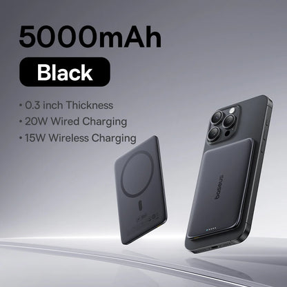 Ultra-Slim 5000mAh Magnetic Power Bank: 15W Wireless & 20W Wired Charging for iPhone & Samsung - Your Perfect Travel Companion!