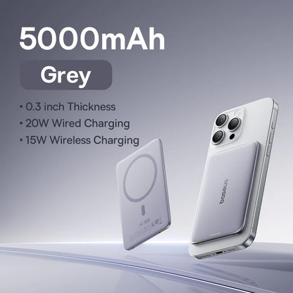 Ultra-Slim 5000mAh Magnetic Power Bank: 15W Wireless & 20W Wired Charging for iPhone & Samsung - Your Perfect Travel Companion!
