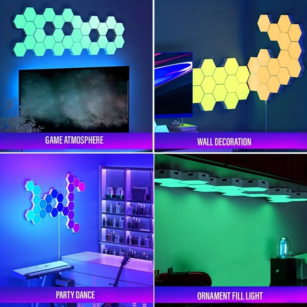 Transform Your Space with the RGB Intelligent Hexagonal Wall Lamp - Customizable Color-Changing Night Light with APP Control for Game Rooms and Bedrooms