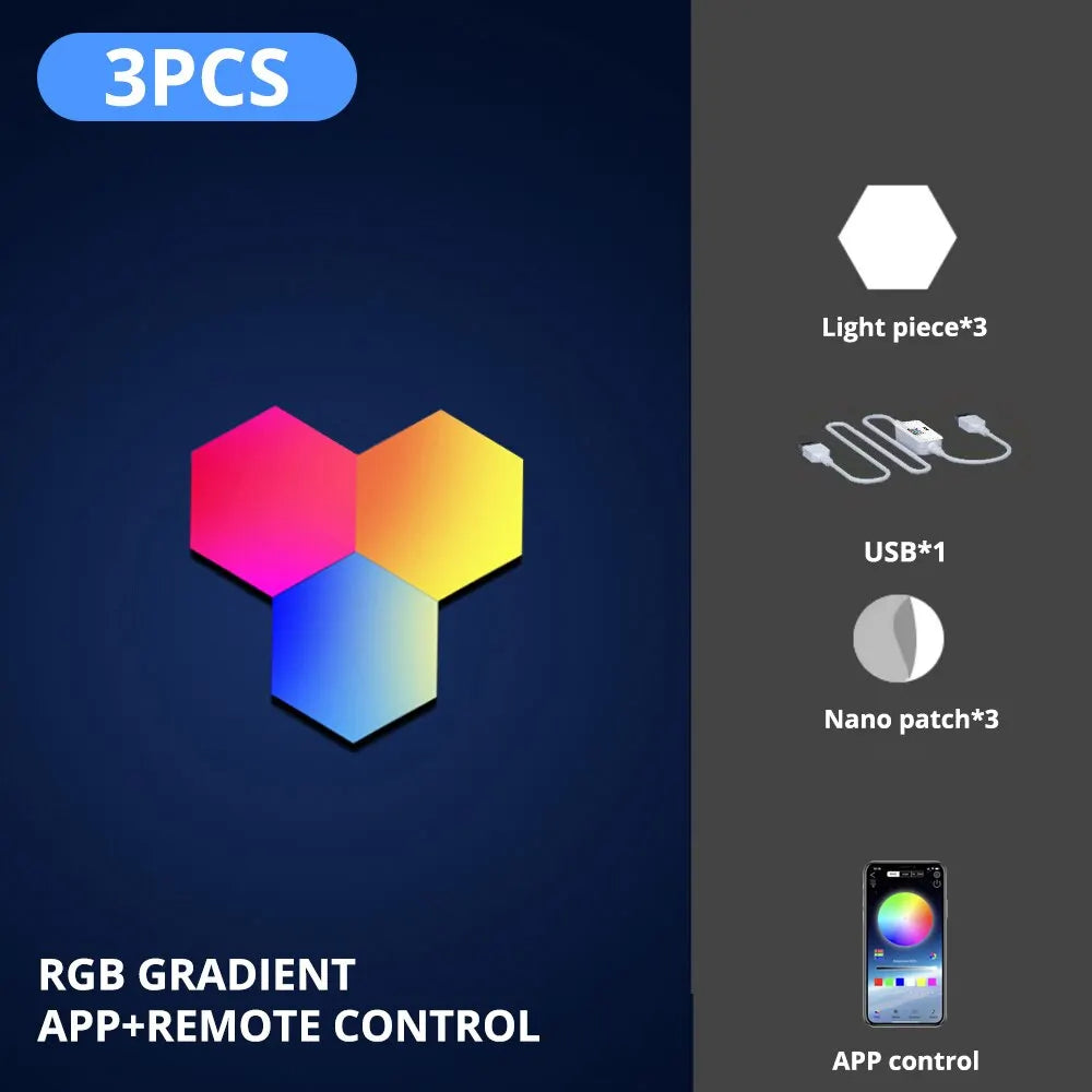 Transform Your Space with the RGB Intelligent Hexagonal Wall Lamp - Customizable Color-Changing Night Light with APP Control for Game Rooms and Bedrooms