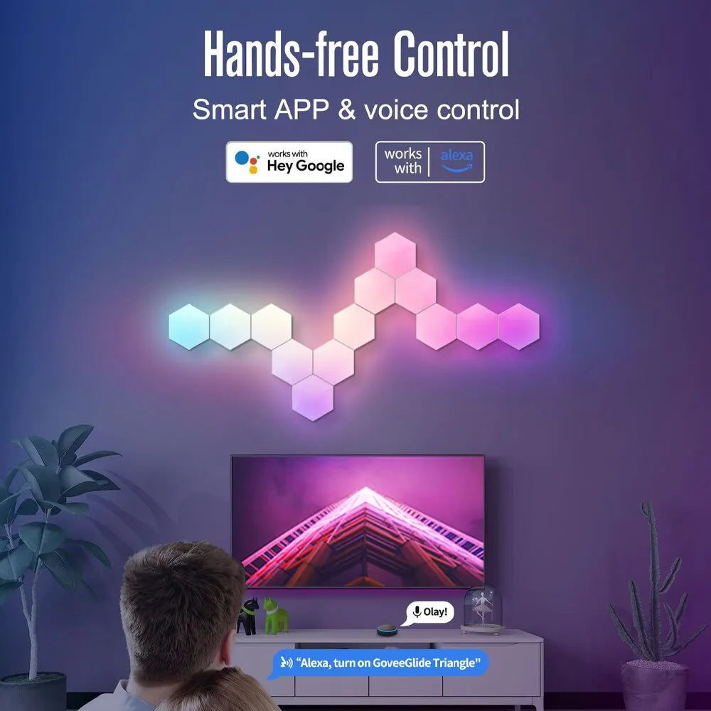 Transform Your Space with the RGB Intelligent Hexagonal Wall Lamp - Customizable Color-Changing Night Light with APP Control for Game Rooms and Bedrooms