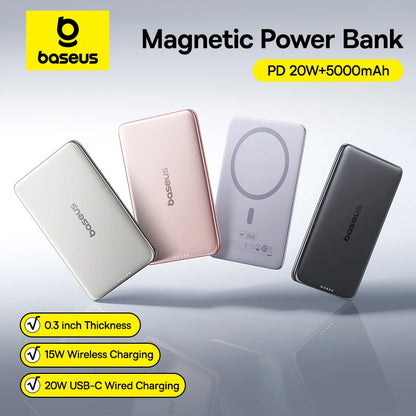 Ultra-Slim 5000mAh Magnetic Power Bank: 15W Wireless & 20W Wired Charging for iPhone & Samsung - Your Perfect Travel Companion!
