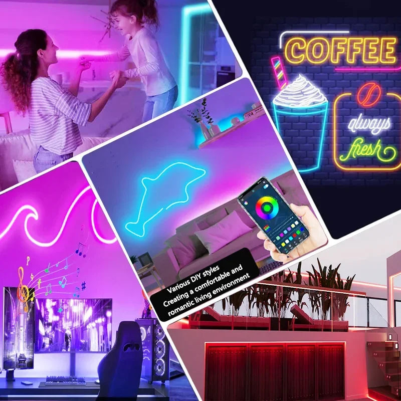 Vibrant RGB Neon LED Strip - Flexible, Waterproof & Smart-Controlled Home Lighting (1M/2M/3M/5M Available)