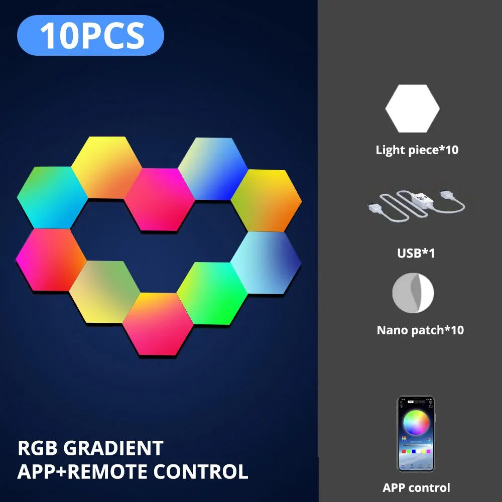 Transform Your Space with the RGB Intelligent Hexagonal Wall Lamp - Customizable Color-Changing Night Light with APP Control for Game Rooms and Bedrooms