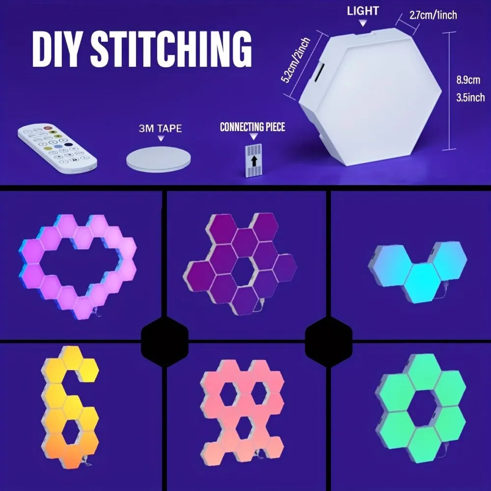 Transform Your Space with the RGB Intelligent Hexagonal Wall Lamp - Customizable Color-Changing Night Light with APP Control for Game Rooms and Bedrooms