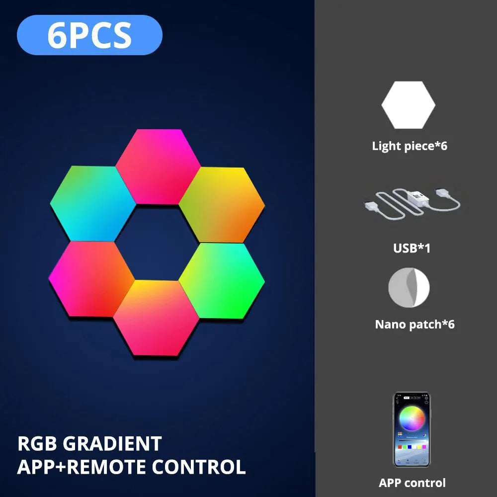 Transform Your Space with the RGB Intelligent Hexagonal Wall Lamp - Customizable Color-Changing Night Light with APP Control for Game Rooms and Bedrooms
