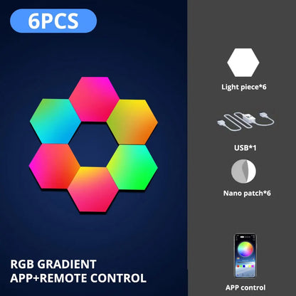 Transform Your Space with the RGB Intelligent Hexagonal Wall Lamp - Customizable Color-Changing Night Light with APP Control for Game Rooms and Bedrooms