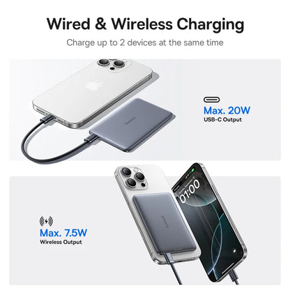 Ultra-Slim 5000mAh Magnetic Power Bank: 15W Wireless & 20W Wired Charging for iPhone & Samsung - Your Perfect Travel Companion!