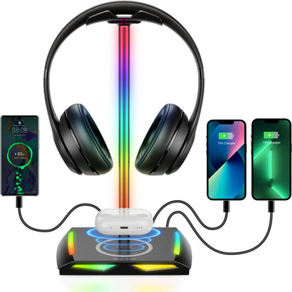 Z8 RGB Headphones Stand Holder Desk Gaming Headset with 2 USB Ports Cool Display Holder Non-Slip Rubber Base for Gamer