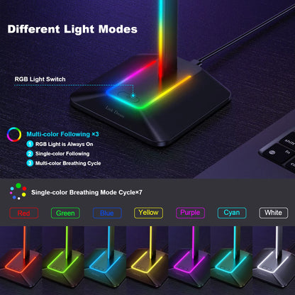 Z8 RGB Headphones Stand Holder Desk Gaming Headset with 2 USB Ports Cool Display Holder Non-Slip Rubber Base for Gamer